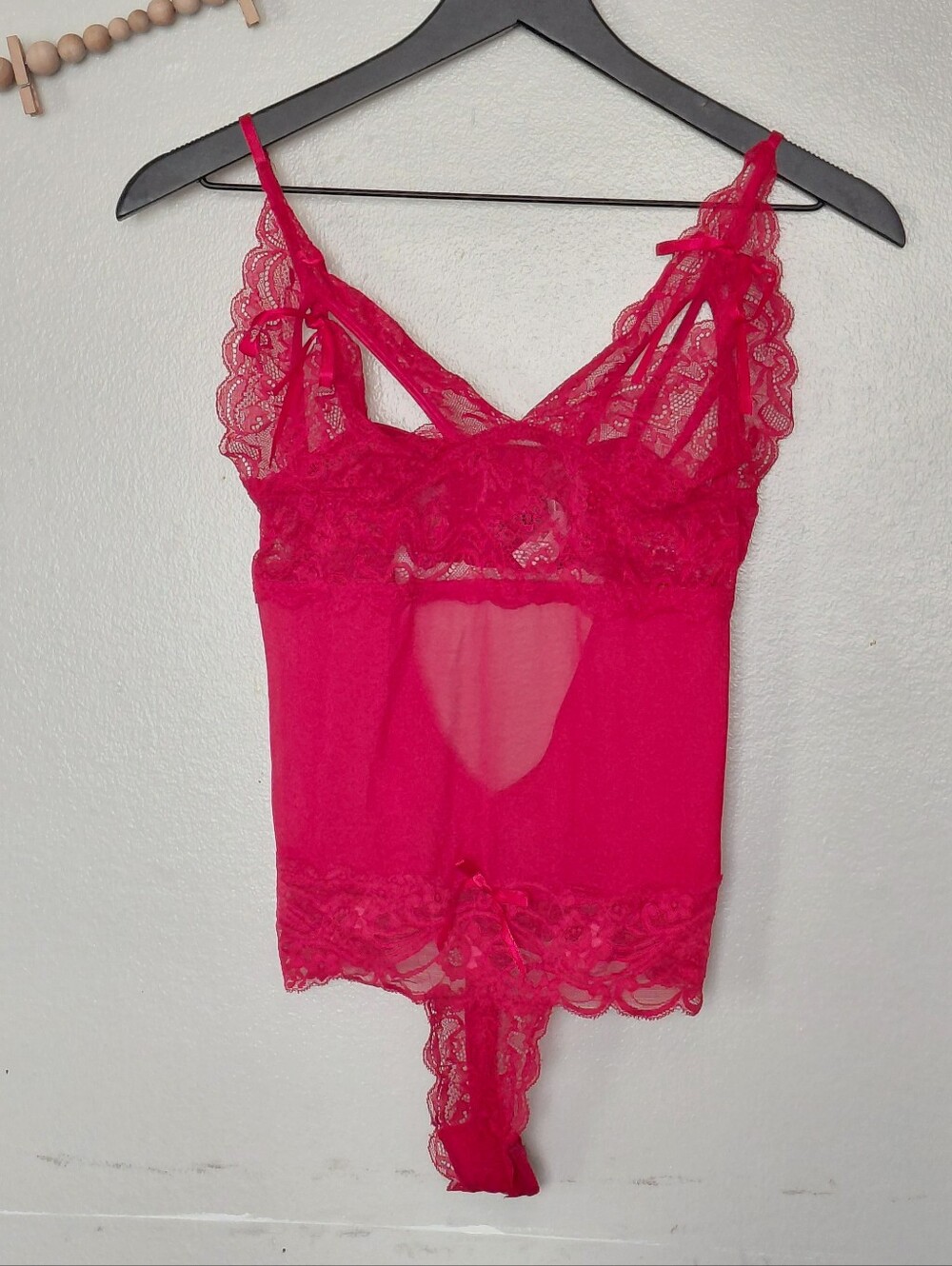 Coquette Red Lace Mesh Teddy Lingere Bodysuit Size OS